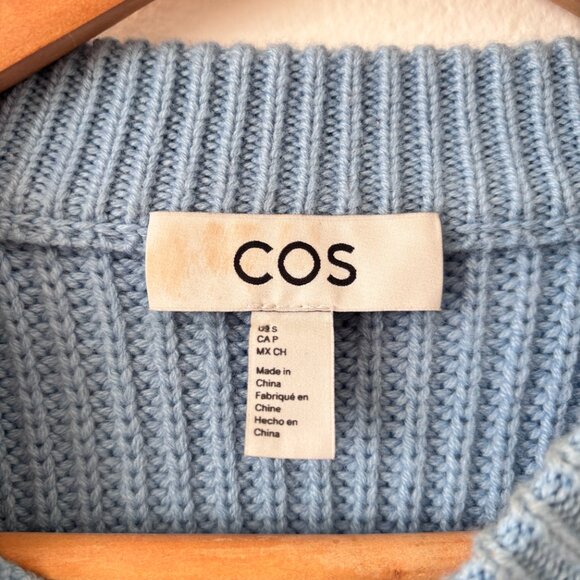 COS Ribbed Cashmere Wool Blend Chunky Jumper Sweater in Powder Blue - Picture 7 of 7